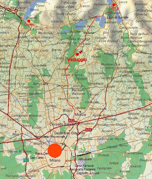 Dettaglio mappa con evidenziato Milano e Veduggio